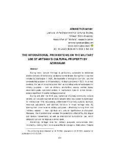 The International Prohibitions on the Military use of Artsakh’s Cultural Property by Azerbaijan