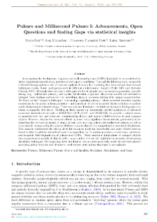 Pulsars and Millisecond Pulsars I: Advancements, Open Questions and finding Gaps via statistical insights