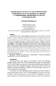 The Diplomatic Activity of the Plenipotentiary Representative of the Republic of Armenia G. Pasdermadjian (Armen Garo) in the USA at the End of 1919