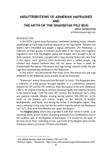 Misattributions of Armenian Mafrashes and the Myth of the Shahsevan Pile Rug