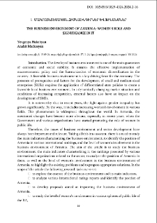 The Business Environment Of Armenia: Women's Role And Significance In It