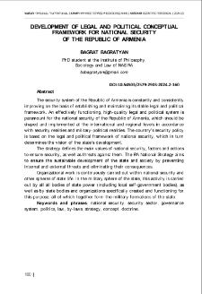 Development Of Legal And Political Conceptual Framework For National SecurityOf The Republic Of Armenia