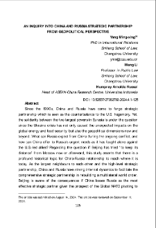 An inquiry into China and Russia strategic partnership from geopolitical perspective