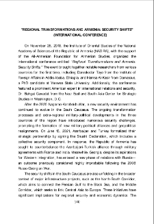 "Regional Transformations And Armenia: Security Shifts" (International Conference)