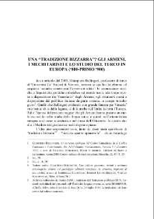 Una “Tradizione bizzarra”? Gli armeni, i Mechitaristi e lo studio del turco in Europa (‘800-primo ‘900)
