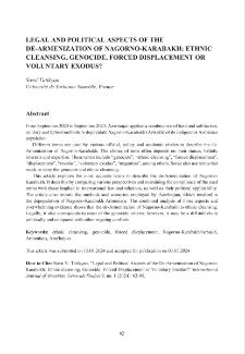 Legal and Political Aspects of the De-Armenization of Nagorno-Karabakh: Ethnic Cleansing, Genocide, Forced Displacement or Voluntary Exodus?