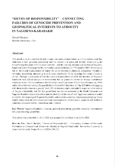 “Sieves of Responsibility” – Connecting Failures of Genocide Prevention and Geopolitical Interests to Atrocity in Nagorno-Karabakh