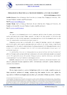 Pedagogical Practice As A Means Of Forming A Future Teacher