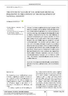 The Synthetic Nature of the Armenian Medieval Philosophy in the Context of the Development of National Identity