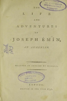 The life and adventures of Joseph Emin, an Armenian