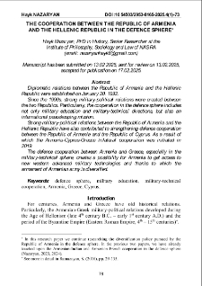 The Cooperation Between The Republic Of Armenia And The Hellenic Republic In The Defence Sphere