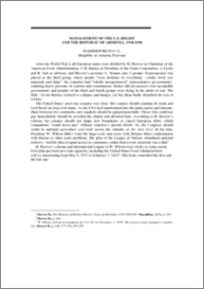 Management of the U.S. Relief and the Republic of Armenia, 1918-1920