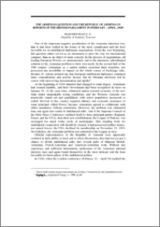 The Armenian Question and the Republic of Armenia in Reports of the British Parliament in February-April, 1920
