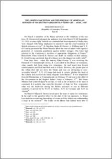 The Armenian Question and the Republic of Armenia in Reports of the British Parliament in February-April, 1920