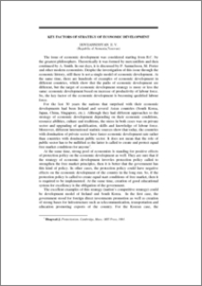 Key Factors of Strategy of Economic Development