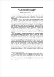 Pour une réflexion sur la parenté entre l'albanais et l'arménien