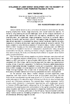 Challenges of Labor Market Development and the Necessity of Remote Work Promotion Policies in the RA