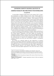Contesting Identity Grounds: Case Study of Armenian Migrant Organizations in the Netherlands