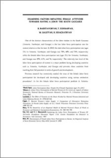 Examining Factors Impacting Female Attitudes towards Having a Job in the South Caucasus