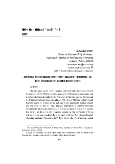 Arshak Chopanian and the “Anahit” Journal in the Origins of Komitas Studies