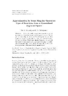 Approximation by Some Singular Operators Type of Functions from a Generalized Zygmund Space