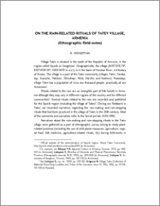On the Rain-Related Rituals of Tatev Village, Armenia (Ethnographic field-notes)