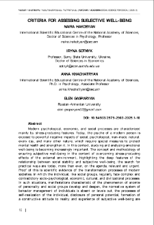Criteria for Assessing Subjective Well-Being