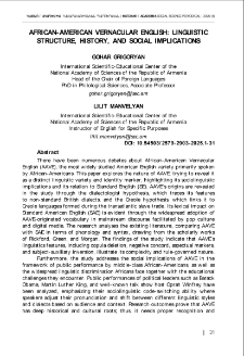 African-American Vernacular English: Linguistic Structure, History, And Social Implications