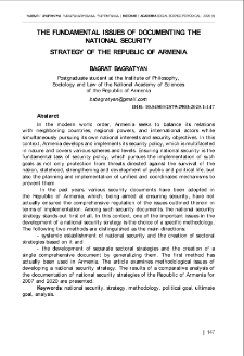 The Fundamental Issues of Documenting the National Security Strategy of the Republic of Armenia