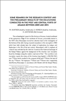 Some Remarks on the Research Context and the Preliminary Results of the Excavations Conducted in the West and Central Forts of Aramus between 2009 and 2015