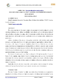 Inclusive Education System In Armenia And Perspectives For Its Development