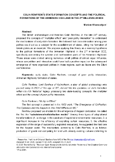 Colin Renfrew’s State-Formation Concepts And The Political Formations Of The Armenian Highland In The 2nd Millennium Bce