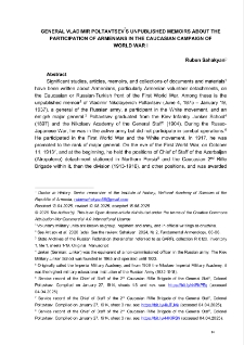 General Vladimir Poltavtsev’s Unpublished Memoirs About The Participation Of Armenians In The Caucasian Campaign Of World War I
