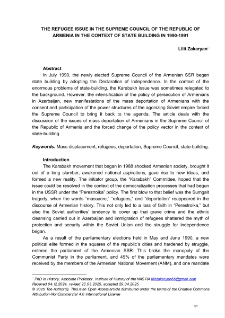 The Refugee Issue In The Supreme Council Of The Republic OfArmenia In The Context Of State Building In 1990-1991