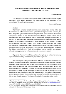 Principles Of Parliamentarism In The Context Of Western Armenian Constitutional Culture