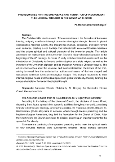 Prerequisites For The Emergence And Formation Of Independent Theological Thought In The Armenian Church