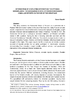 Intersection Of Conflicting Interests In The Ottoman Borderlands: The Sanasarian School Of Erzurum In Russian Consular Reports On The Eve Of The Great War