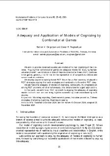 Adequacy and Application of Models of Cognizing by Combinatorial Games