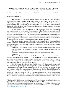On The Tax Regulation Of Foreign Economic Activity Among The Eurasian Economic Union (Eaeu) Member States