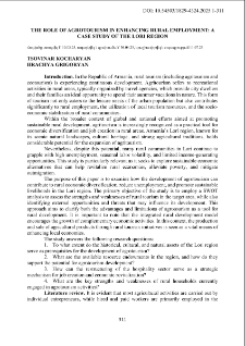 The Role Of Agrotourism In Enhancing Rural Employment: A Case Study Of The Lori Region