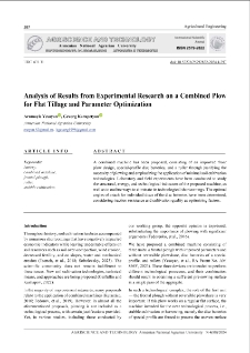 Analysis of Results from Experimental Research on a Combined Plow for Flat Tillage and Parameter Optimization