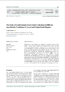 The Study of Lentil Samples from Global Collection in Different Agroclimatic Conditions of Ararat and Gegharkunik Regions