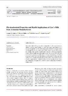 Physicochemical Properties and Health Implications of Cow’s Milk from Armenian Manufacturers
