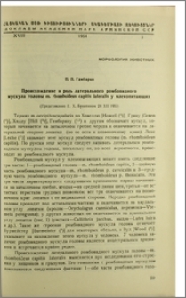 Происхождение и роль латерального ромбовидного мускула головы m. rhomboideus capitis lateralis у млекопитающих