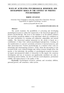 Ways of Activating Psychological Resources and Development Skills in the Context of Positive Psychotherapy