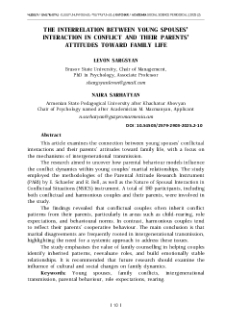 The Interrelation between Young Spouses ’Interaction in Conflict and Their Parents’ Attitudes toward Family Life