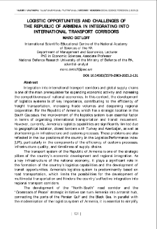 Logistic Opportunities and Challenges of the Republic of Armenia in Integrating into International Transport Corridors