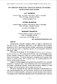On Certain Semantic and Functional Festures of Business Discourse