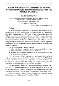 Dupont Analyzes in the Assessment of Banking System Profitability: Estimating Evidence from the Republic of Armenia