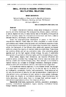 Small States in Modern International Multilateral Relations